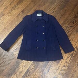 Vintage L.L. Bean Navy Blue Double-Breasted Wool Peacoat Size 10 Made in USA